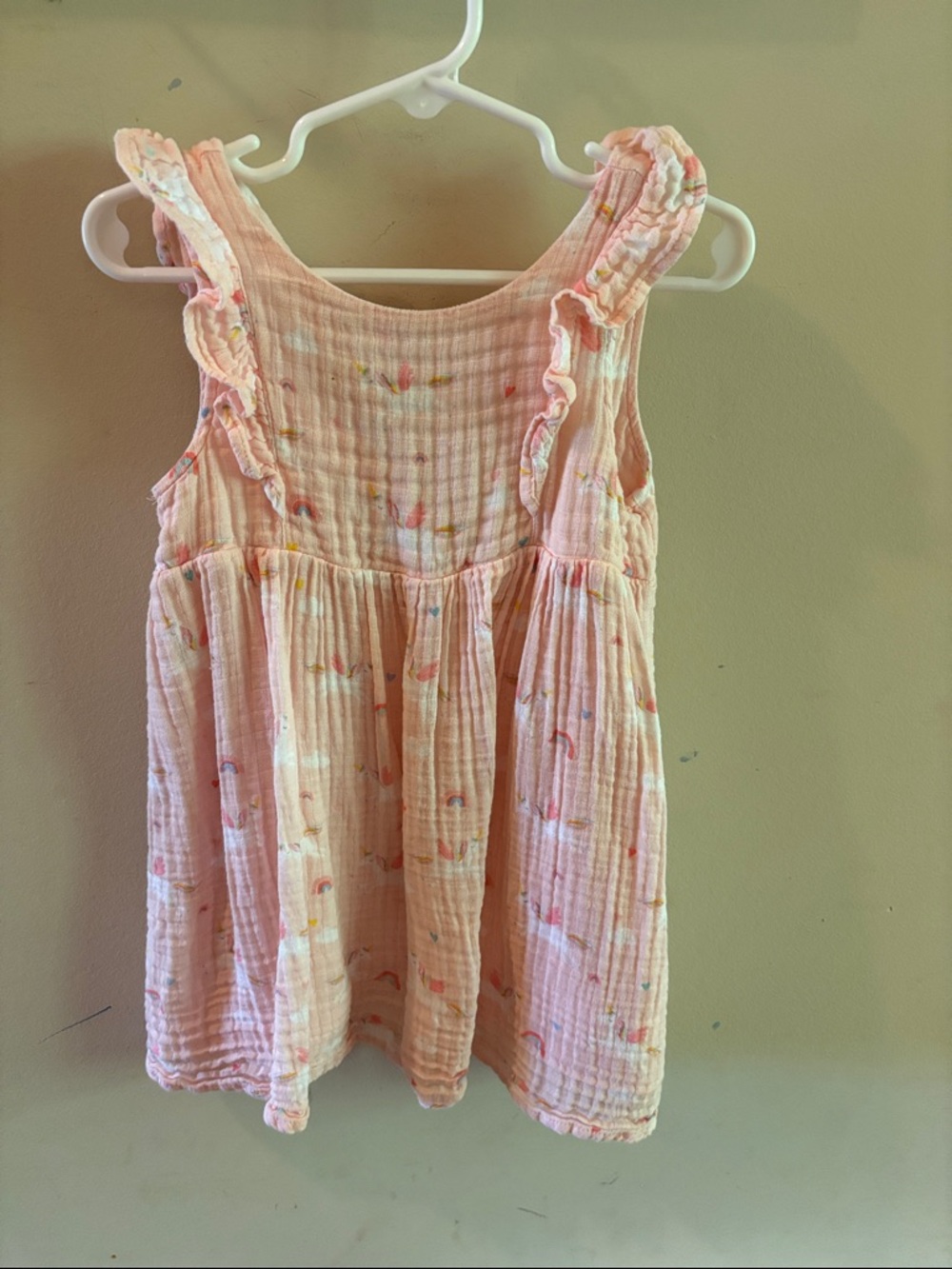 Angel Dear Pink Rainbow Muslin Ruffle Dress